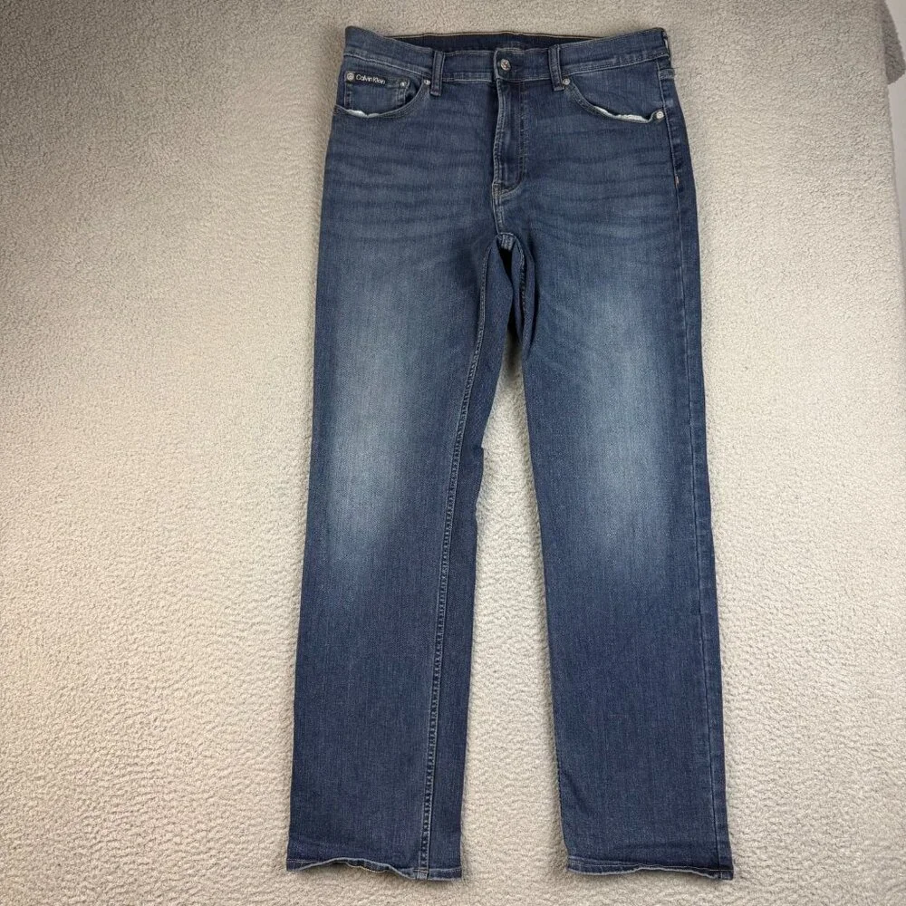 Calvin‎ Klein Jeans Mens 34x32 Regular Straight Leg Dark Wash Blue Denim Stretch
